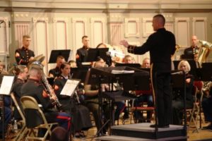 CWO2 Joshua A. Stone conducts the Parris Island Marine Band. (Photo by Sgt. Esdras Ruano)