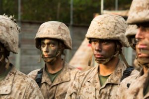 Rct. Nicholas K. Nacion, 21, right, and his brother, Naveh K. Nacion, 18, who are both in Platoon 2086, Hotel Company, 2nd Recruit Training Battalion, listen to a brief during the Crucible, Oct. 28, 2016, on Parris Island. (Photo by Lance Cpl. Carlin Warren)