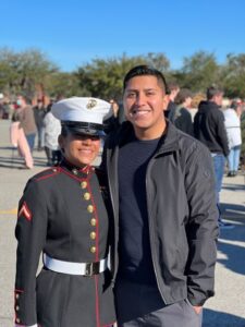 Staff Sgt. Jonathan Mendozacorona and Pfc. Yessica Mendozacorona pose for a photo at Marine Corps Recruit Depot Parris Island, SC. (Courtesy photo by Mendozacorona family)